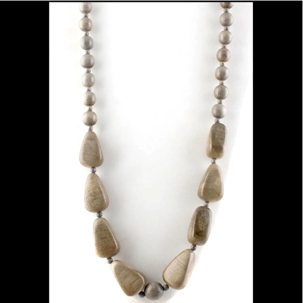 Anthropologie Wooden Beaded Long Necklace…Color: Tan…New Never Worn